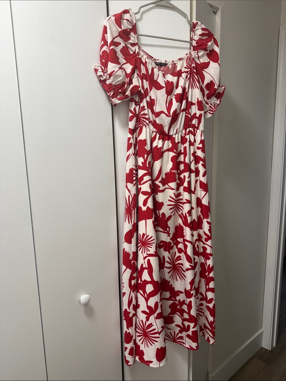 Red & White Floral Midi Dress